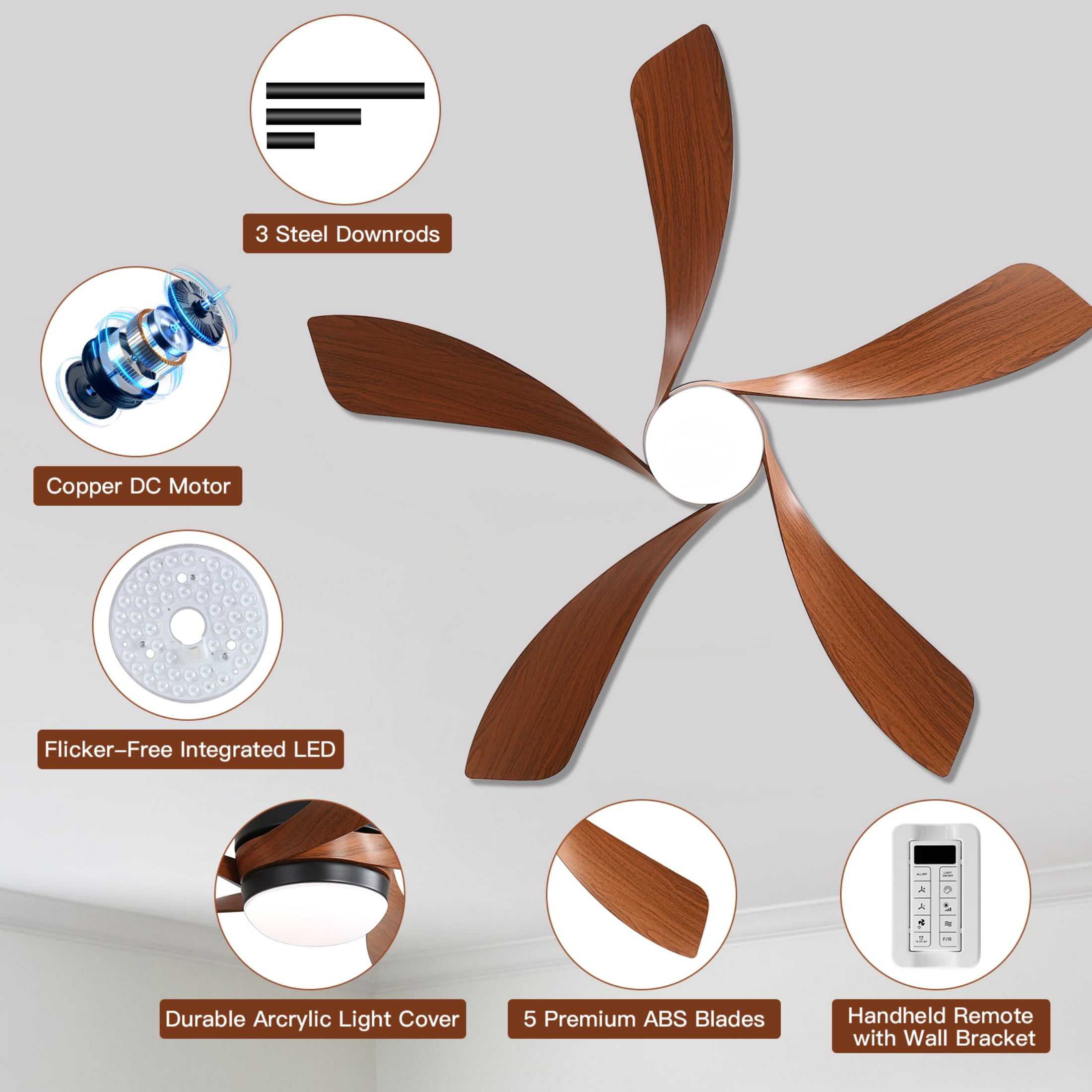 Sofucor 45" Smart Ceiling Fan, Indoor/Outdoor Ceiling Fans with Lights and Remote, Compatible with Alexa/Google/App, 3-Color Light 6-Speed Timing Reversible DC Motor