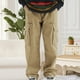 thumbnail image 4 of Pantalones largos para hombre, moda informal, cómodos, sólidos, con bolsillos, con cordón ajustable, pantalones regulares de poliéster para hombre., 4 of 7