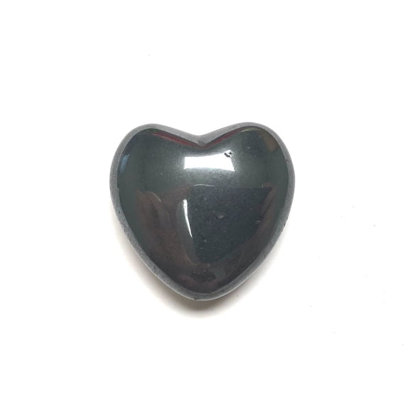 Zentron Crystal Collection: Hematite 30MM All Natural Polished Worry Stone Puff Heart and Velvet Pouch