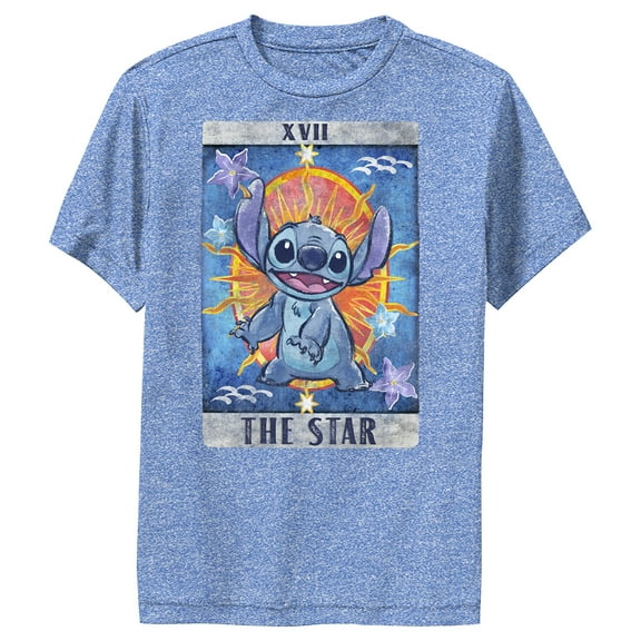 Boy's Lilo & Stitch Star Tarot Card Performance Graphic Tee Royal Blue Heather X Large