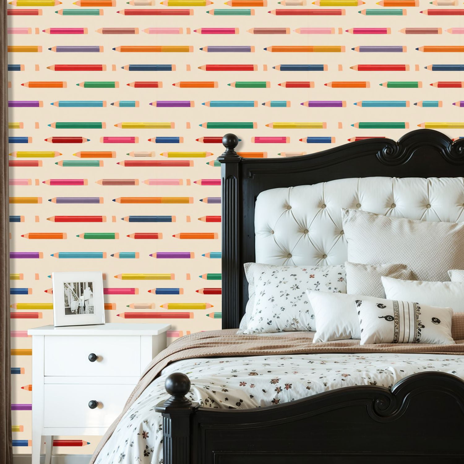 Peel and Stick Wallpaper Colorful Horizontal Pencil Beige Wall Mural 23.6in x 9.8ft Self Adhesive Removable Wall Paper Renter Friendly Wallpaper for Nursery Bedroom Cabinets Back to School Decor