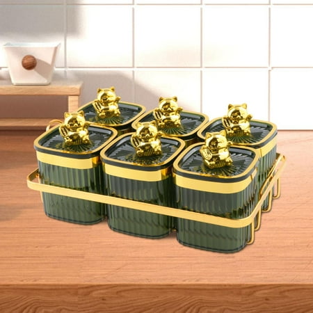 Fancyes 6 Grids Kitchen Spice Jars Multipurpose Divided Nut Jars Food Storage Container for Living Room Wedding Dining Room Fruit Green