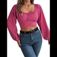 thumbnail image 1 of Blusa Corta con Volantes, Cuello Cuadrado y Fruncido para Mujer, Larga y Lazo Anudado Rosa Roja XL, 1 of 10