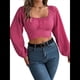 thumbnail image 1 of Blusa Corta con Volantes, Cuello Cuadrado y Fruncido para Mujer, Larga y Lazo Anudado Rosa Roja M, 1 of 10