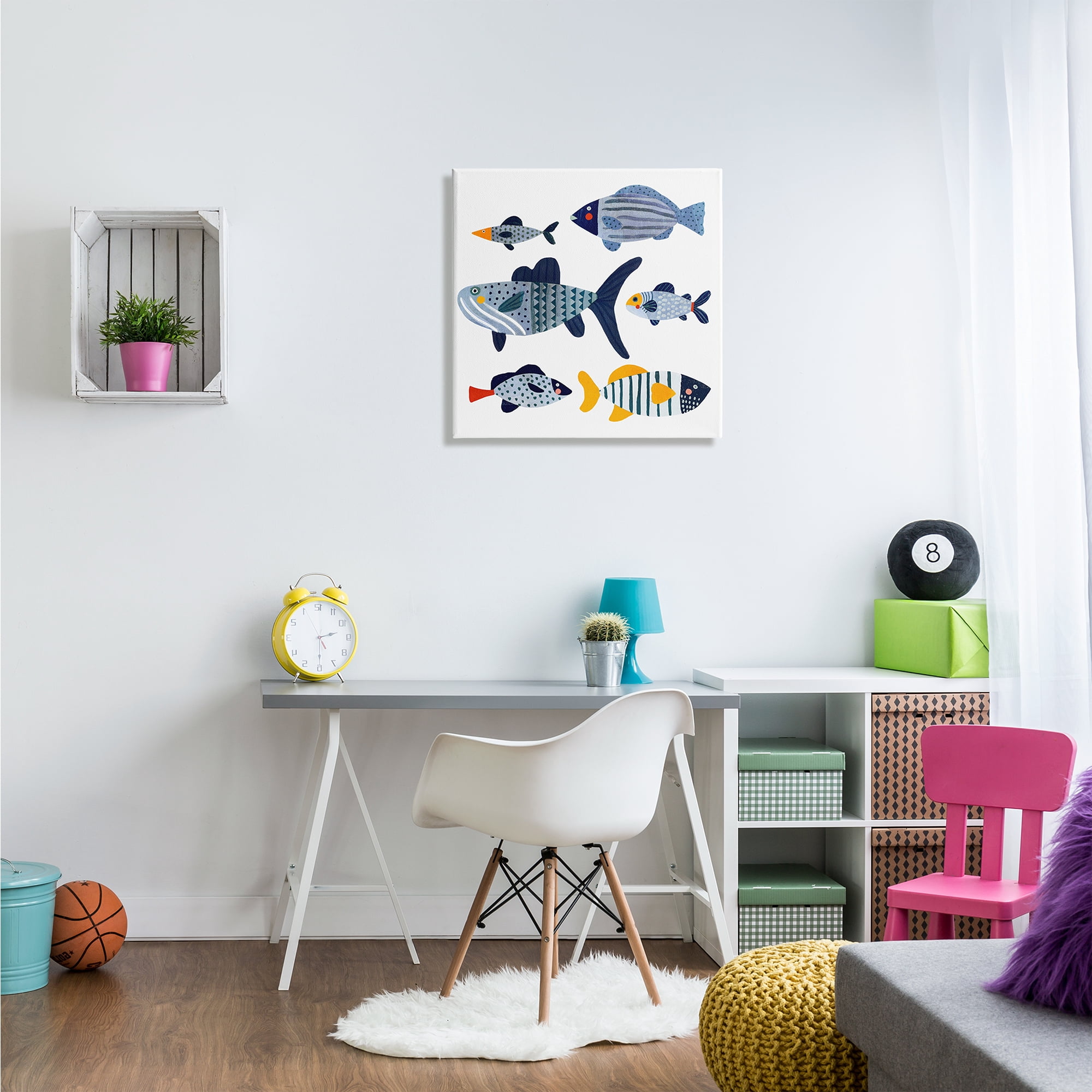 Stupell Industries Kid's Tropical Fish Collage Playful Blue Aquatic Animals, 24 x 24, Design by Victoria Barnes