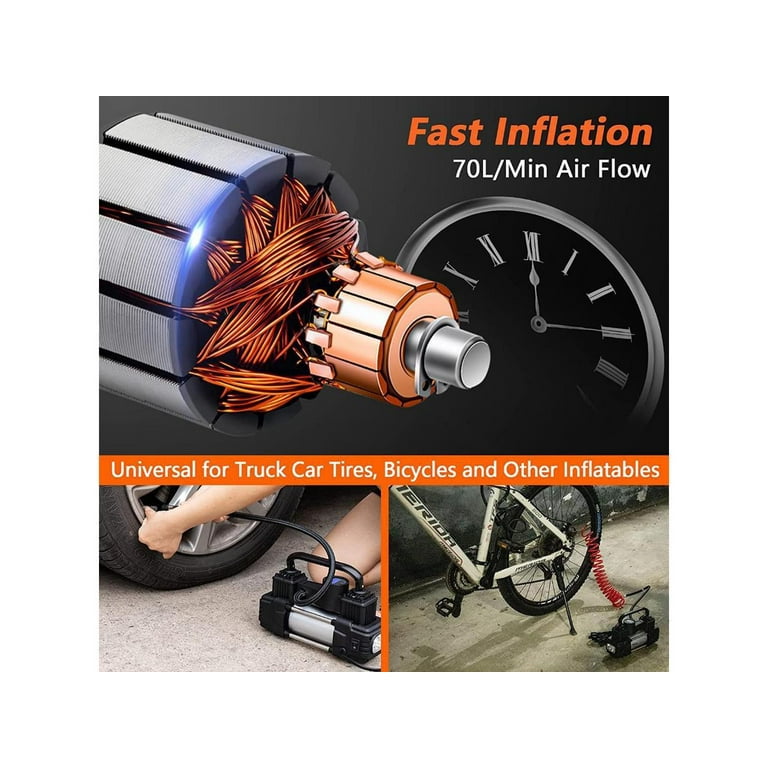 Dual Cylinder Air Compressor Pump, Heavy Duty Portable Air Pump, Auto 12V Tire Inflator for Car, Truck, RV, Bicycle and Other Inflatables Dual Cylinder Air Compressor Pump, Heavy Duty Portable Air Pump, Auto 12V Tire Inflator for Car, Truck, RV, Bicycle and Other Inflatables