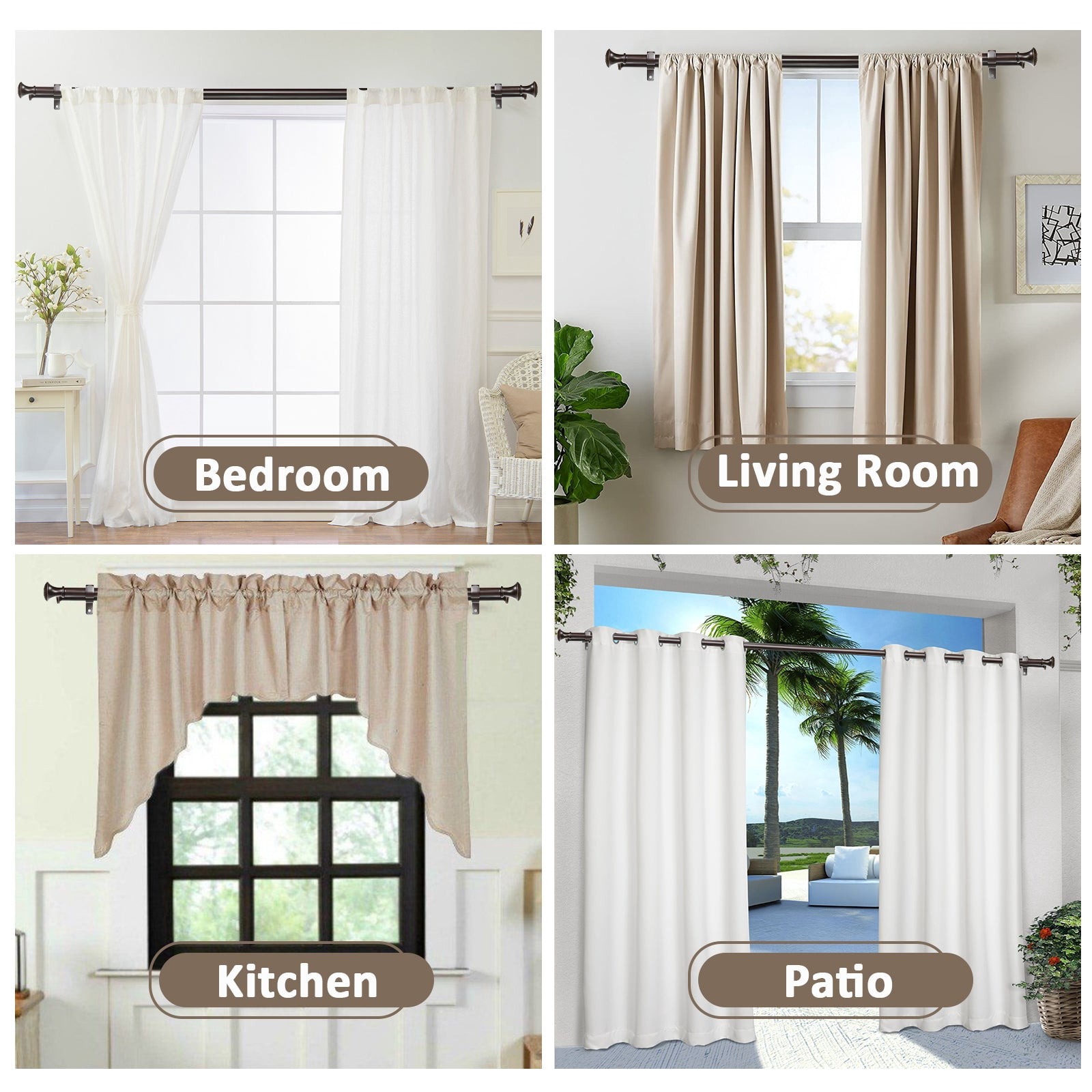 Ridicili 5/8" Telescoping Double Curtain Rods with Trumpet Finials, Bronze Gold, 84"-120", 5/8 Inches Front and 1/2 Inches Back Double Window Drapery Rod