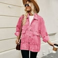 thumbnail image 3 of Previn Women's Denim Jacket Hooded Jean Jacket Soft Long Sleeve Button Down Pocket Oversized Baggy Loose Fit Light Washed Spring Fall Top Collared Detachable Hood Pink Medium, 3 of 5
