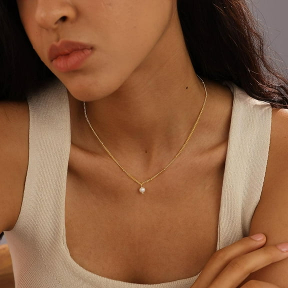 Pearl Necklaces For Women,Dainty Gold Necklace 14K Gold Plated Pearl Choker Necklaces For Women Trendy Simple Pearl Pendant Necklace Cute Single Pearls Necklace Gold Jewelry For Women[o47]