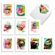 The Best Card Company 20 Assorted Thank You Notes Boxed Set 4 x 5.12 Inch with Envelopes (10 Designs, 2 Each) Funky Rainbow Sloth AM6866TYG-B2x10