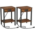 thumbnail image 7 of Set of 2 End Table with Charging Station, Narrow Side Table with USB Ports and Outlets, Nightstands with 2-Tier Storage Shelves, Sofa Table for Small Space Living Room Bedroom, 7 of 7