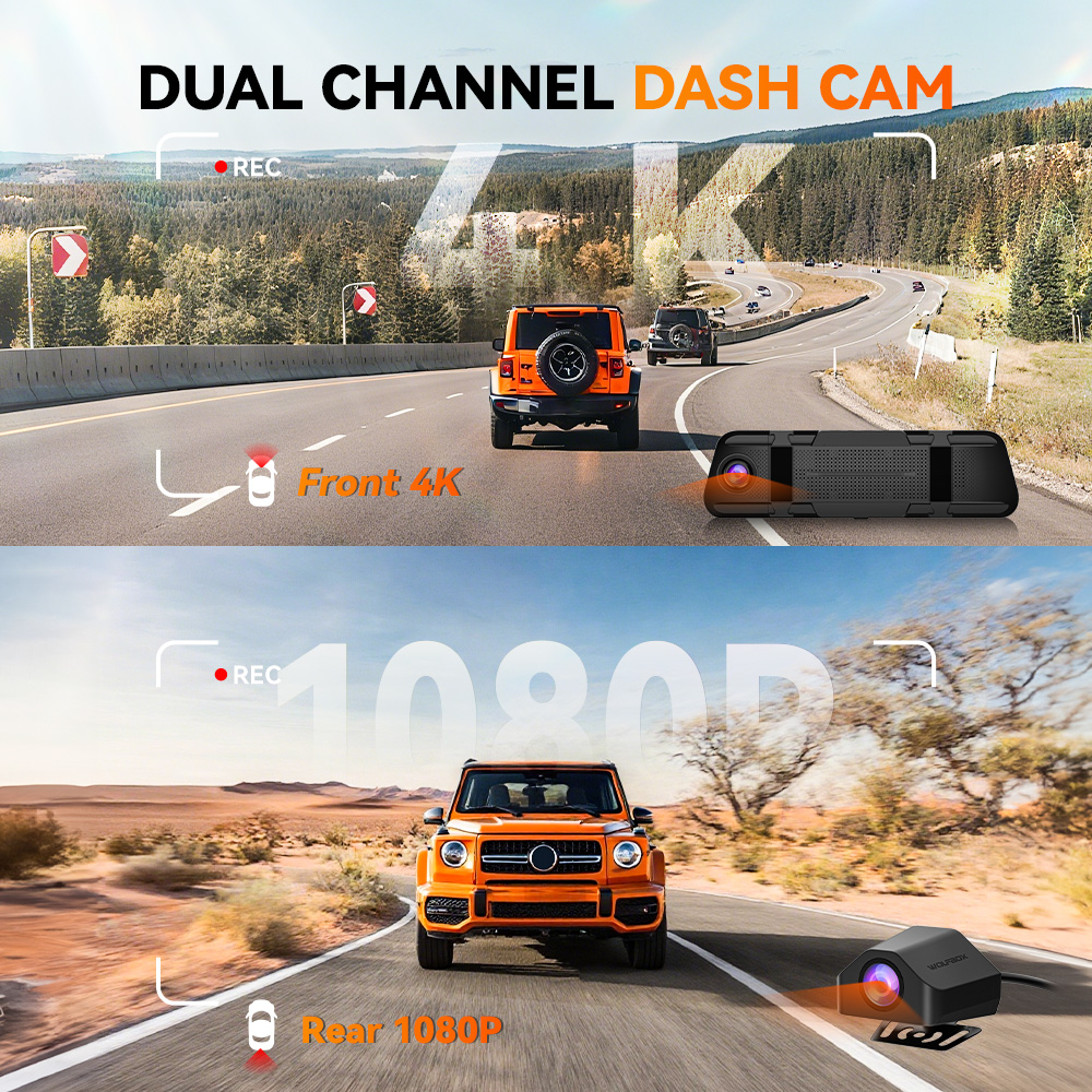 WolfBox M40 10-Inch Mirror Dash Cam 4K+1080P photo 5