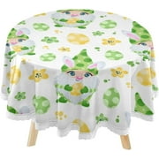 SKYSONIC Cute Easter Gnomes Bunny Round Tablecloth 60inch Indoor Wrinkle Free, Circular Lace Table Cover Washable for Kitchen Party BBQ Dining Decor