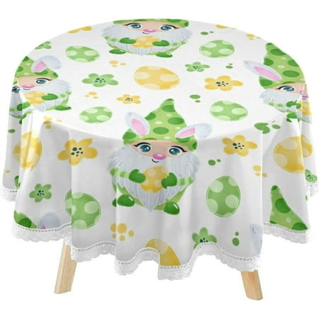 SKYSONIC Cute Easter Gnomes Bunny Round Tablecloth 60inch Indoor Wrinkle Free, Circular Lace Table Cover Washable for Kitchen Party BBQ Dining Decor