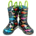 thumbnail image 3 of Toddler Boys Rain Boots Little Kids Baby child Light Up Waterproof Rubber Shoes Printed Mud Lightweight Adorable with Easy-On Handles Non Slip Sole Dinosaur Green Navy Size 13, 3 of 6