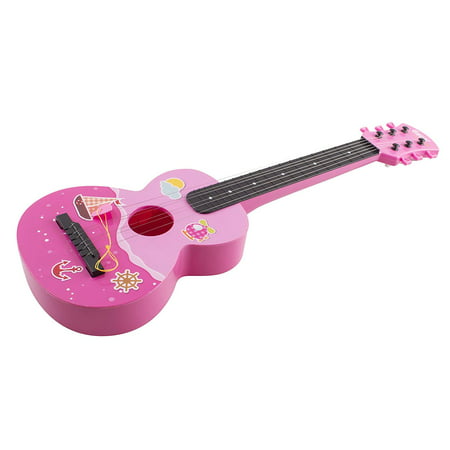Toy Guitar Rock Star 6 String Acoustic Kids 25.5” Ukulele With Guitar Pick Children's Musical Instrument Vibrant Sound Tunable Strings Educational And Perfect For Learning How To Play Pink