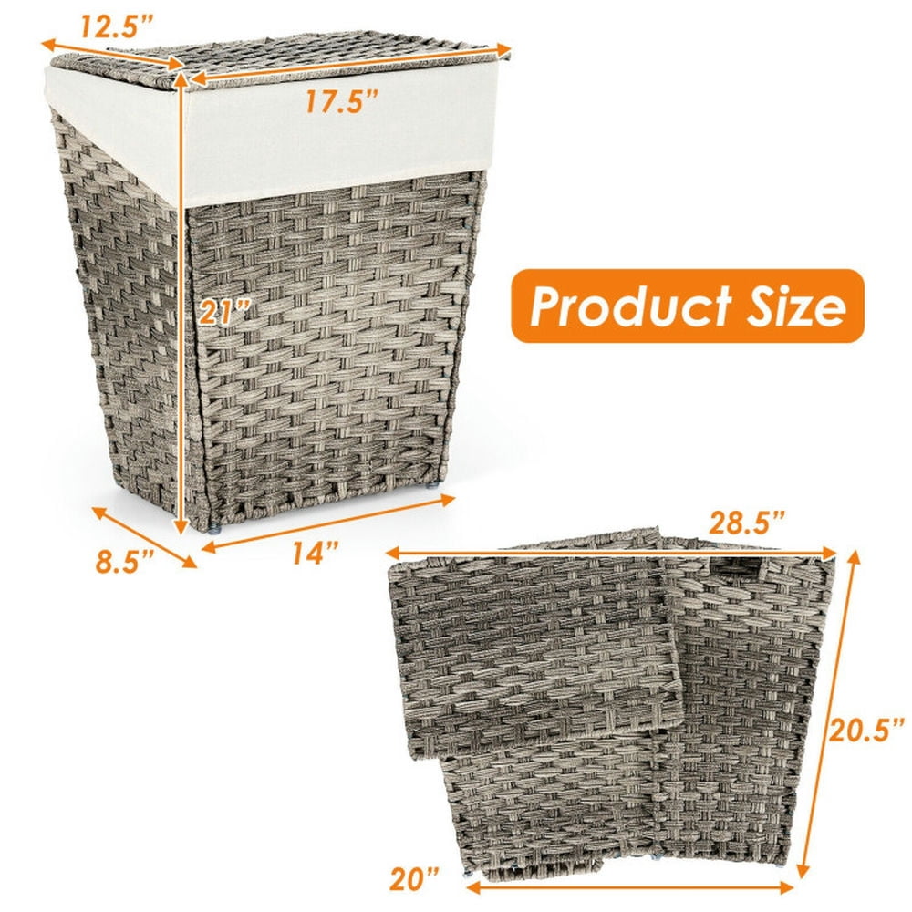 Finihen Laundry Hamper, Laundry Basket, Foldable Handwoven Laundry Hamper with Removable Liner, for Bathroom, laundry Room, Gray Finihen Laundry Hamper, Laundry Basket, Foldable Handwoven Laundry Hamper with Removable Liner, for Bathroom, laundry Room, Gray