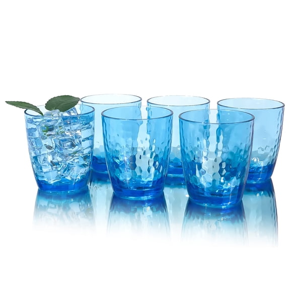 Set of 6 Hammered Style 15-ounce/430ml Acrylic Glasses Plastic Tumbler,BPA Free,Dishwasher Safe (Blue)