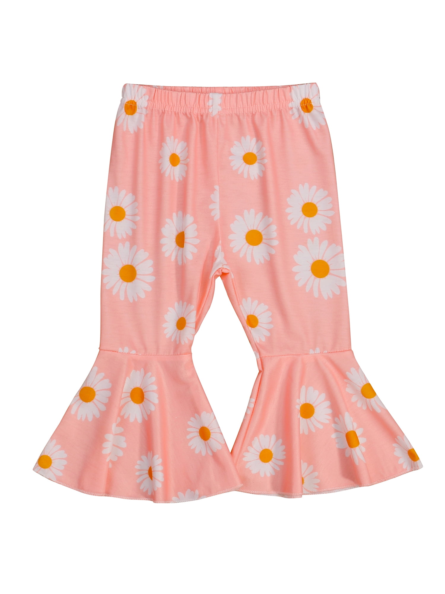 Canrulo Toddler Baby Girl Bell Bottom Flared Pants Daisy Ruffle Pants Leggings Trousers
