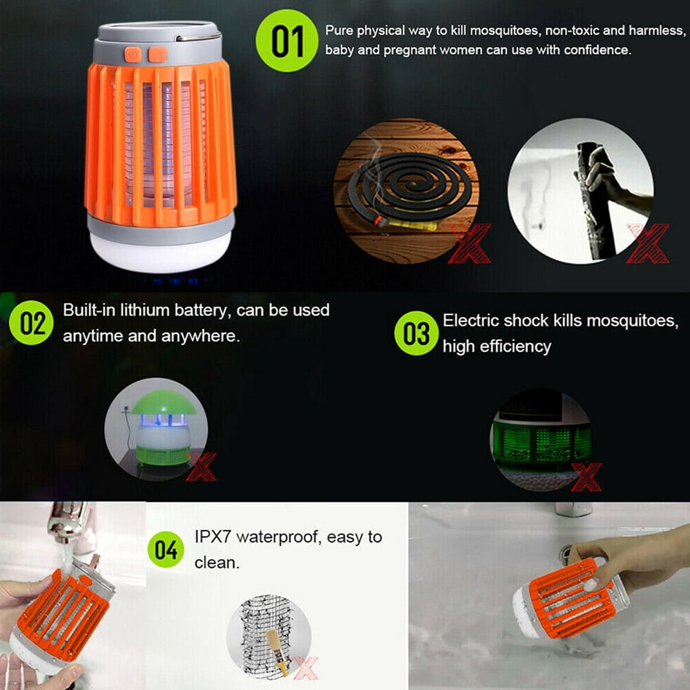 VONTER Bug Zapper,Indoor Outdoor Mosquito Killer Solar Bug Mosquito Zapper Waterproof IP66 built-in battery,emergency flash lamp + outdoor lighting for Bedroom,Kitchen,Hotel,Office - Orange