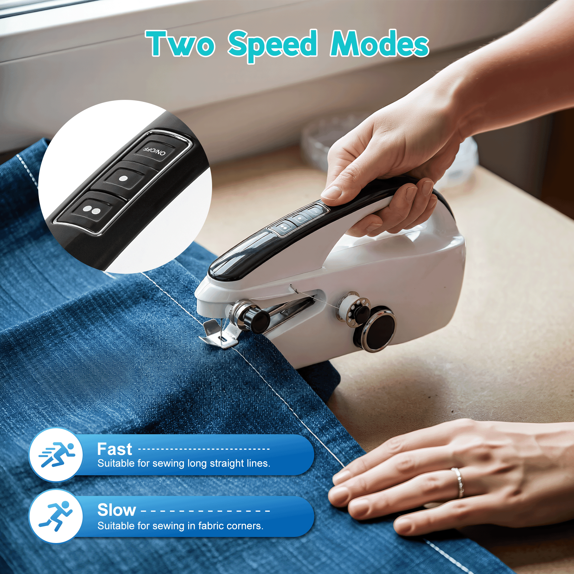 BCOOSS Handheld Sewing Machine, Portable Small Sewing Machine with 2 Speed Modes for Home Travel