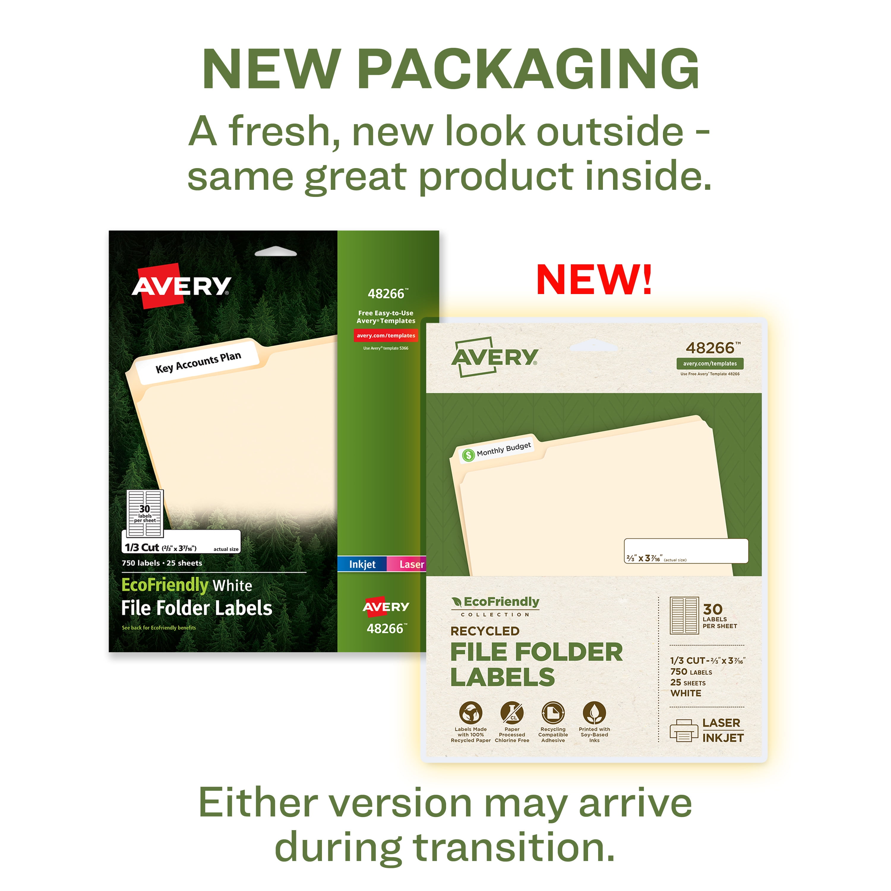 Avery EcoFriendly Folder Labels, 2/3" x 3-7/16", 750ct (48266)