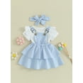 thumbnail image 3 of Bagilaanoe 3Pcs Newborn Baby Girls Overalls Dress Set Short Sleeve Romper Tops + Suspender Skirt + Headband 3M 6M 12M 18M 24M Infant Casual Clothes, 3 of 9