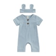 thumbnail image 1 of Coduop Newborn Baby Girls Bodysuit Jumpsuit,Short Sleeve Crew Neck Summer Playsuit,with Hairband, 1 of 9