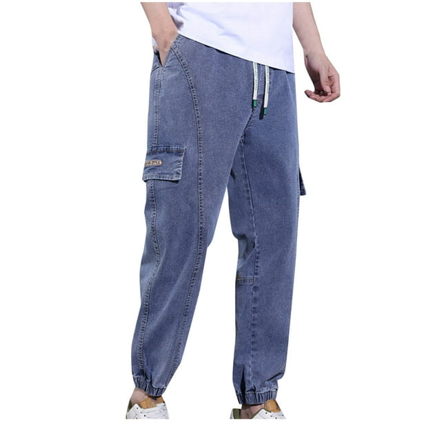 Pantalones largos para hombre, ropa de trabajo, vaqueros, tallas grandes, fáciles de usar, para primavera y otoño, estilo grueso, con vendaje para los pies, pantalones largos de poliéster para hombre.