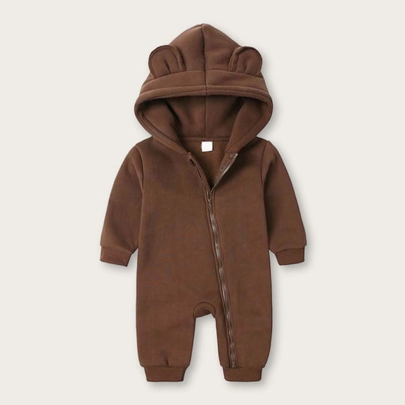 Gamivast Baby Toddler Fleece Romper Fuzzy Cute 3D Animal Ears Hooded Snowsuit Full Zip up Winter Warm Jumpsuit Cozy Outerwear for Infant Boys Girls 3-6 Months