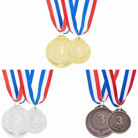 6PCS Winner Award Medals Alloy Winner Medals with Ribbon 1st 2nd 3rd Place Medals 2 Sizes Gold Silver Bronze Award Medals Gifts for Game Sports Competitions Length: 17.3~17.7inch diy