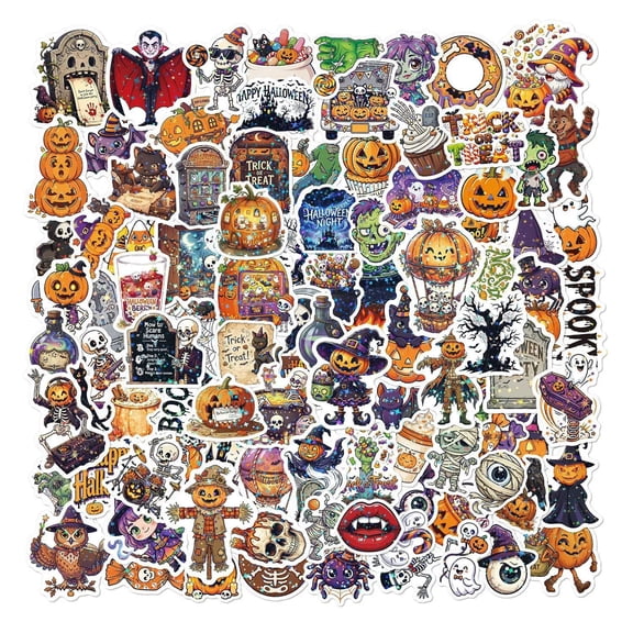 100pc Holographic Halloween Stickers for Kids, Holiday Party Favors Decor Stationery Graffiti Decals