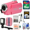 Vivitar DVR 508 NHD Digital Video Camera Camcorder (Bubble Gum Pink) with 16GB Card + Case + LED Video Light + Tripod + Kit
