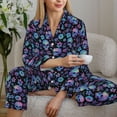 thumbnail image 6 of Yiaed Skull Flower Blue Print Pajamas Women's Long Sleeve Sleepwear Soft Button Down Loungewear Pjs Lounge Set Nightwear Womens Pajama Pants-Large, 6 of 7