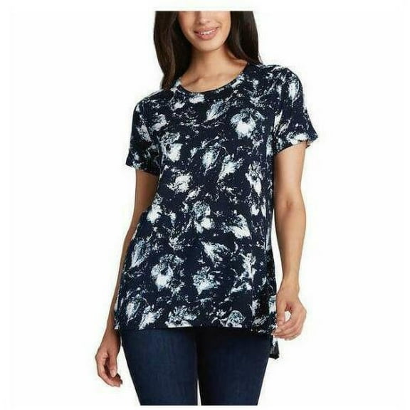 Ellen Tracy Women's Soft Knit Crew Neck Tunic Top, Dusty Floral Navy, Large