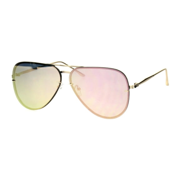 Womens Gold Rim Exposed Mirror Lens Officer Pilots Fashion Sunglasses Pink