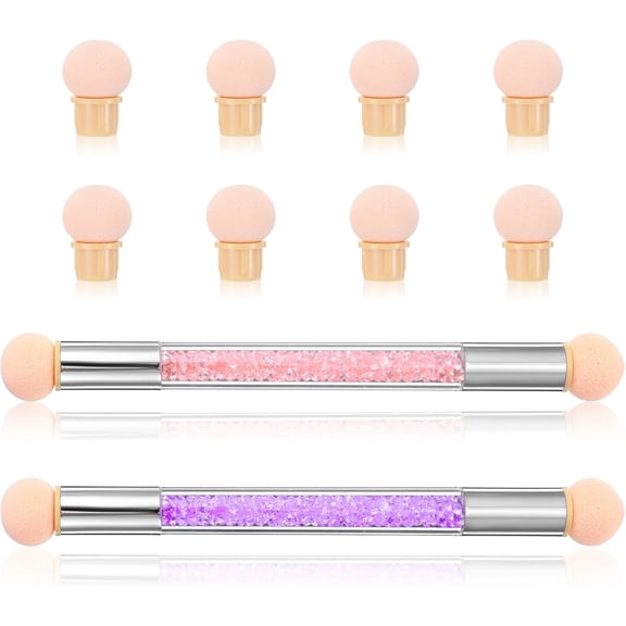 Nail Sponges For Ombre, Double Head Sponge Nail Art Brush, Ombre Gel Tool, 2pcs Nails Sponge Pen With 8 Pcs Replacement Head, Nails Art Design Brushes, Gel Acrylic Manicure Brushes
