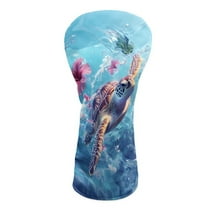 Yuyamidu Blue Sea Turtle Golf Head Cover for Golf Head Hibiscus Golf Club Head Cover for Driver/Fairway/Hybird Club Protection, PU Leather