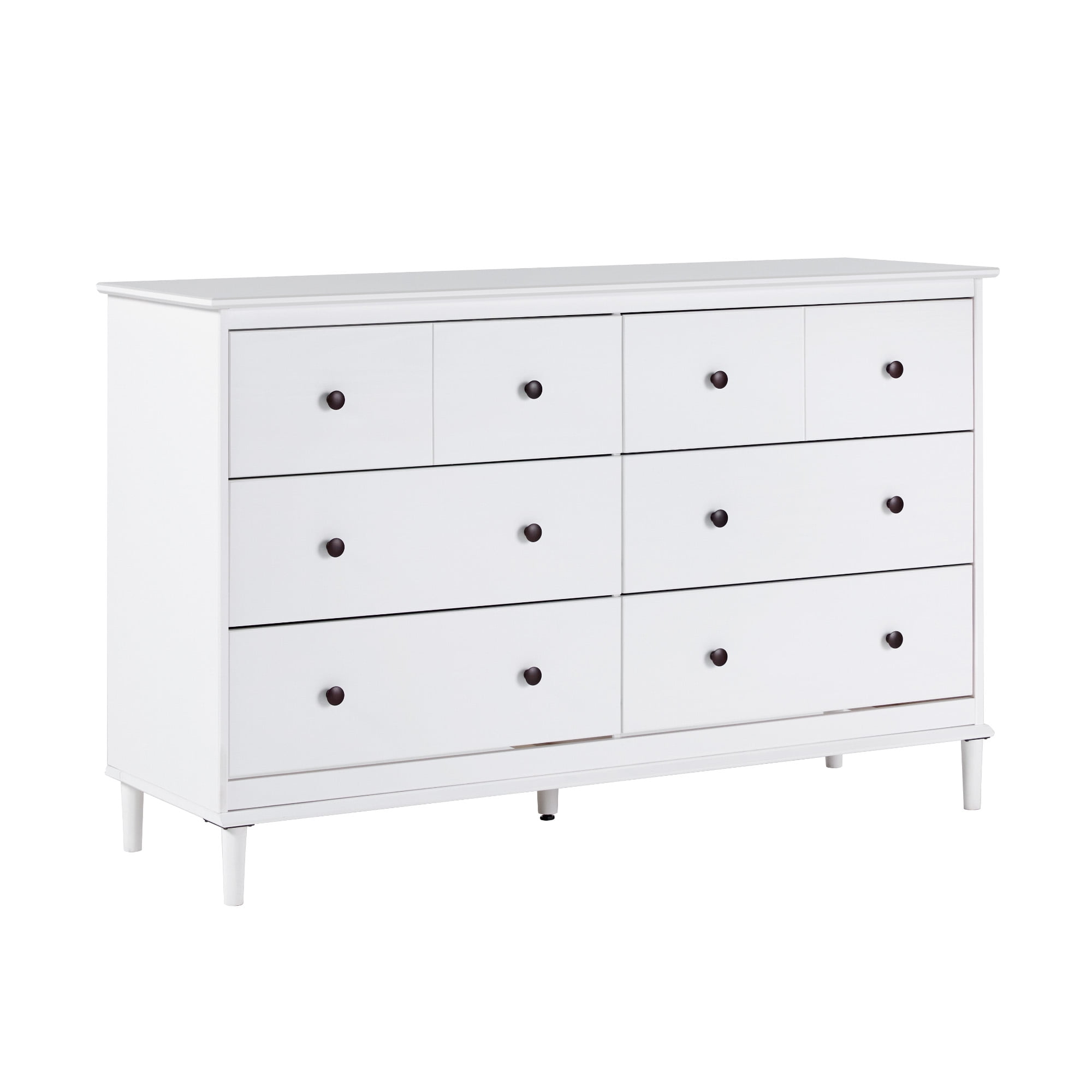 Walker Edison Mid-Century Modern 6-Drawer Solid Wood Dresser, White
