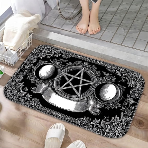 1pc Pentagram Absorbent Non-Slip Bathroom Thickened Flannel Rug Decor,Soft,Quick Drying,Suitable For Indoor/outdoor Use,Bathrooms,Bedrooms,Kitchens,Terrace,Laundry Rooms,16"x24"