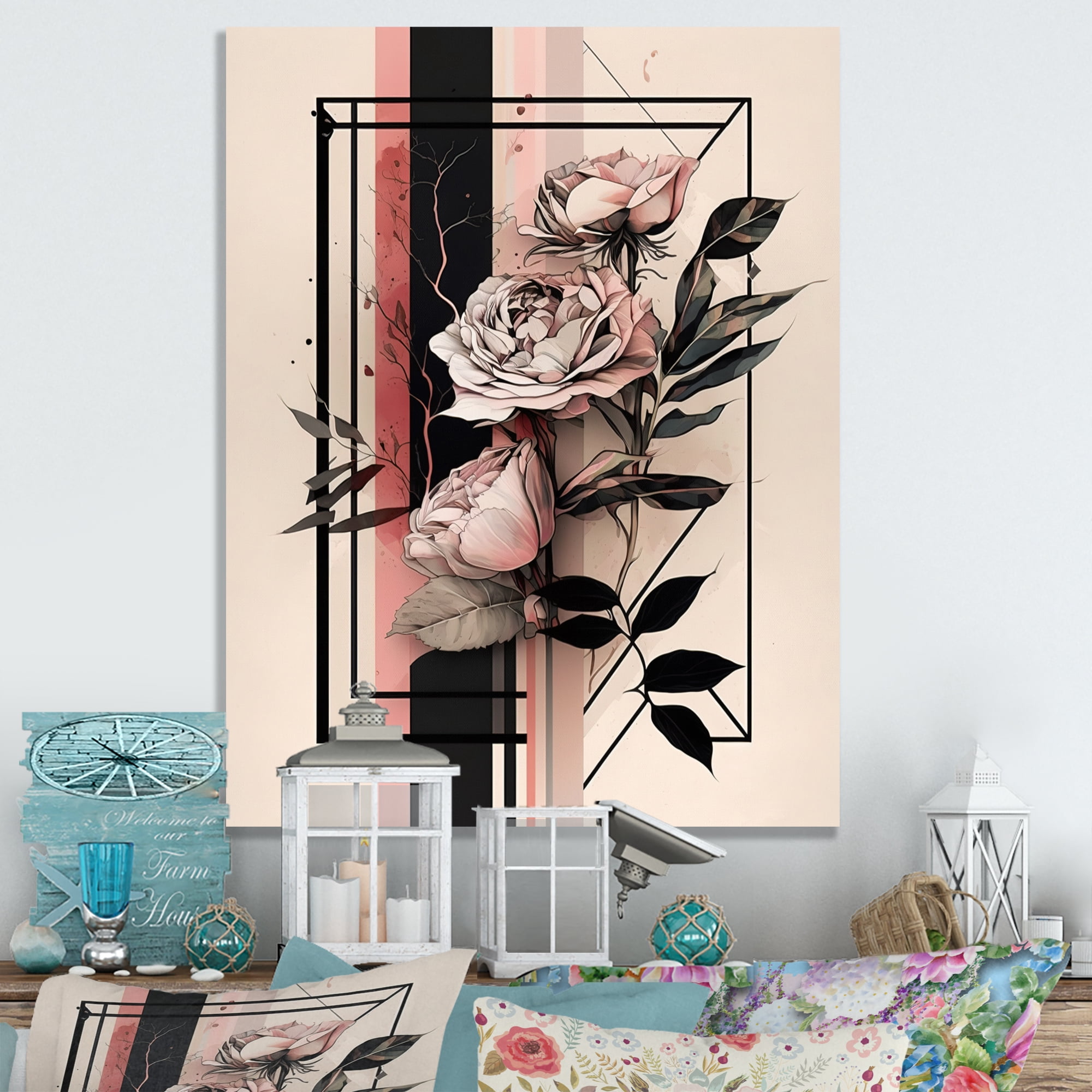 Designart Hyperrealistic Minimalism Abstract Roses I Canvas Wall Art