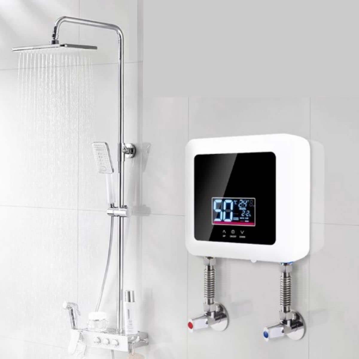 5.5KW Electric Tankless Instant Hot Water Heater for Bathroom Kitchen, Compact Digital Display Hot Water Heater with Remote Control