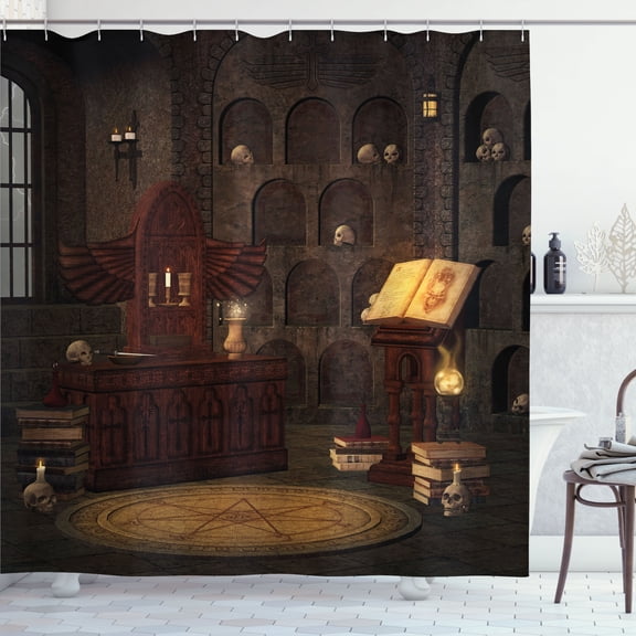Ambesonne Gothic Shower Curtain, Magicians with Skulls, 69"Wx84"L, Brunette Brown
