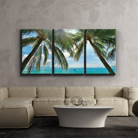 - 3 Piece Canvas Print - Contemporary Art, Modern Wall Decor - Tropical beach palm trees paradise - Giclee Artwork - Gallery Wrapped Wood Stretcher Bars - Wall26 -16