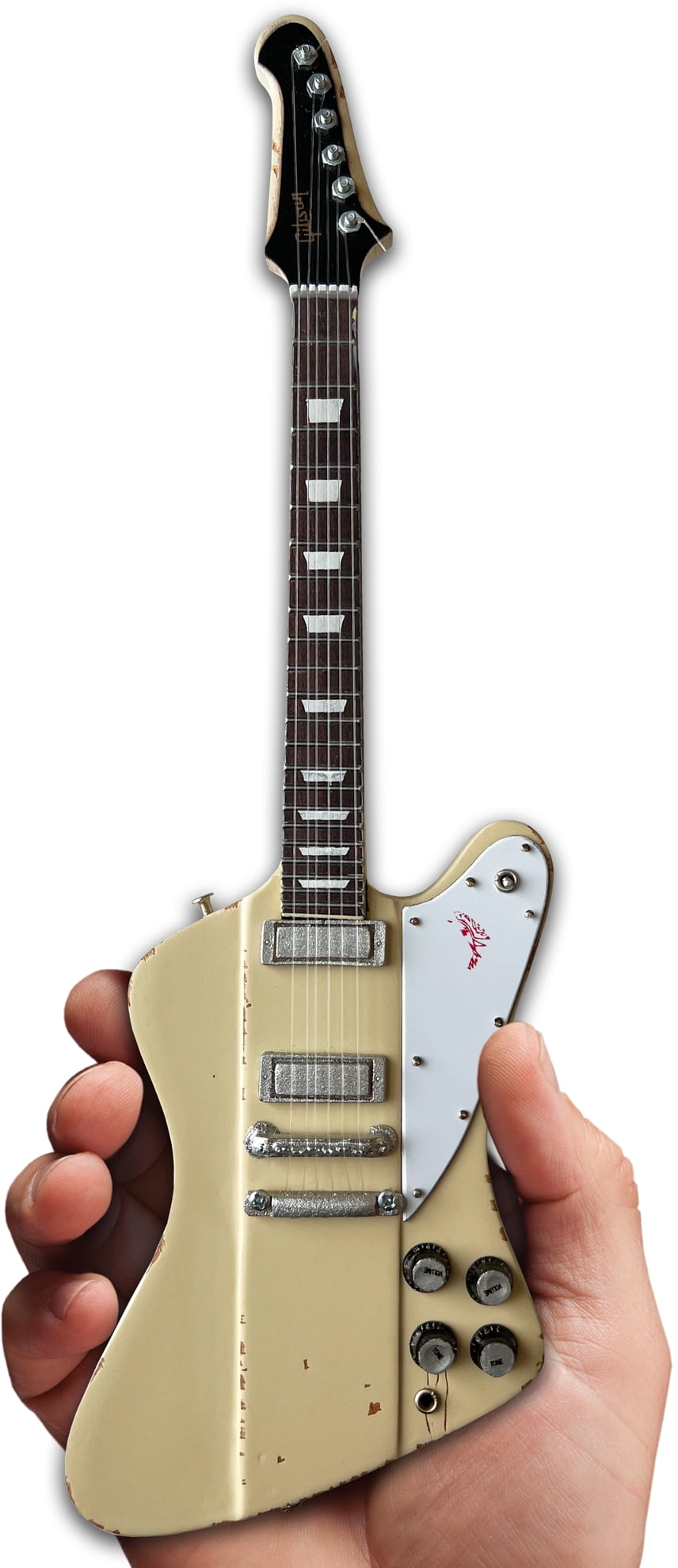 Johnny Winter 1964 Polaris White Gibson Firebird V Mini Guitar Replica Collectible, Axe Heaven, Gifts