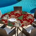 thumbnail image 6 of Red Christmas Round Tablecloth, Fitted Table Cover with Elastic for 45"-54" Round Tables, Xmas Tree Gingerbread Snowman Winter Table Cloth Outdoor Indoor Dinning Party Waterproof Tablecloths, 6 of 7