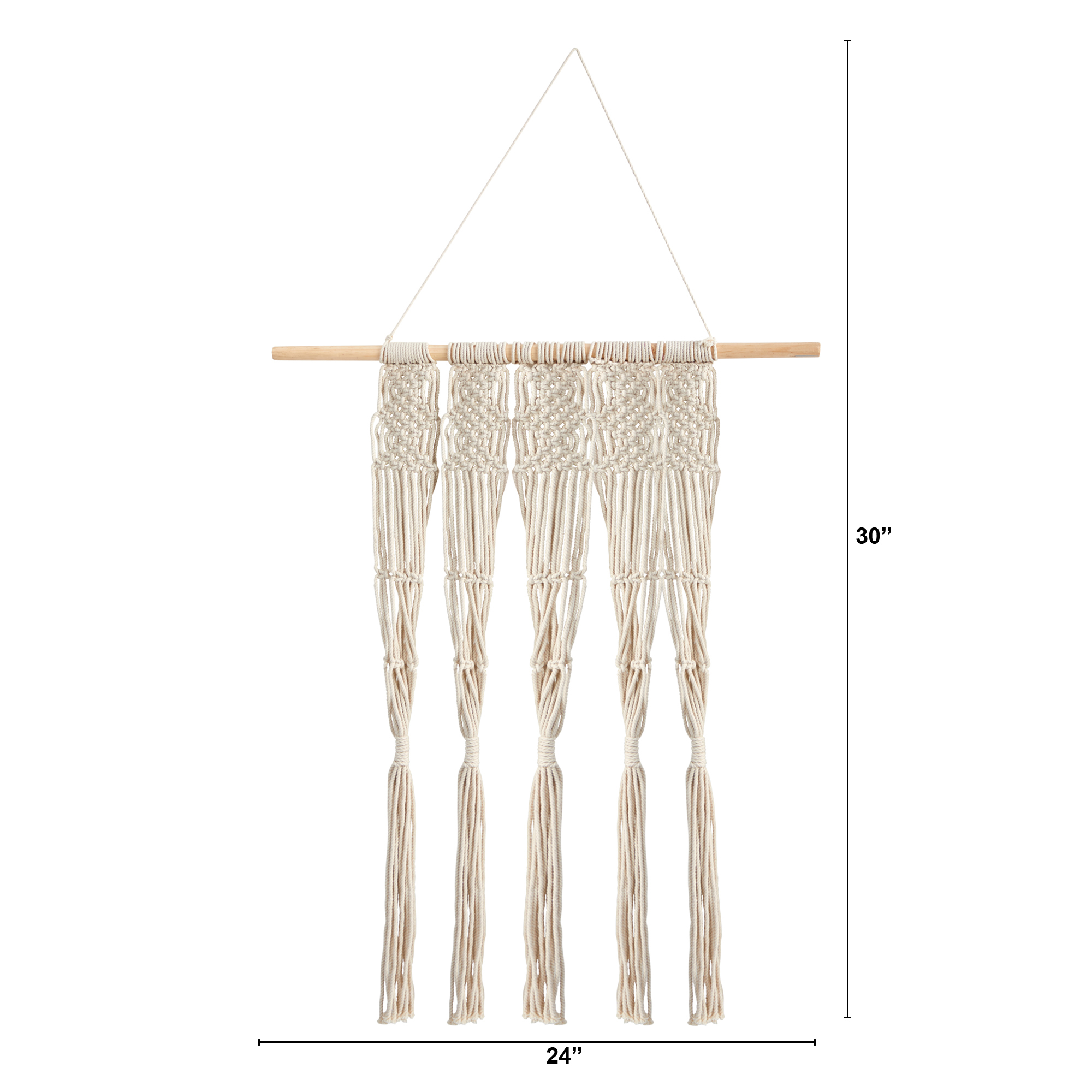 Nearly Natural 2.5' x 2' Hand Woven Off-White Macrame Wall Hanging Decor Textile Art