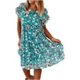 thumbnail image 2 of SHOPESSA Robe d'Été à Col Rond pour Femmes Grande Taille, Imprimé Floral de Plage, Volants, Robe Décontractée, 2 of 9