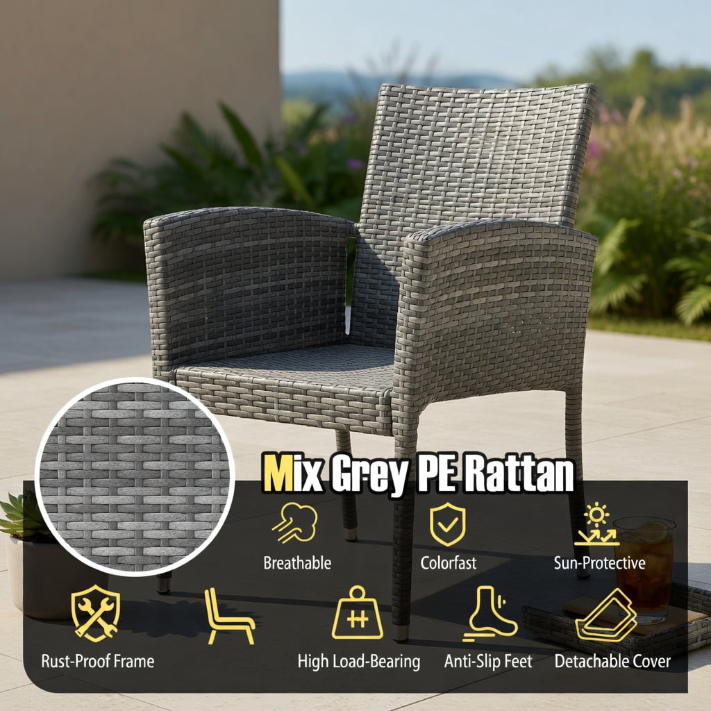 Hommoo 3-Piece Outdoor Patio Furniture Set, PE Rattan Sofa Chairs with Tempered Glass Coffee Table, Weather-Resistant Wicker for Porch, Poolside & Backyard, White