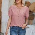 thumbnail image 4 of HAPIMO Women's Loose Pullover Tunic Trendy Round Neck Button Shirts for Teen Girls Solid Color Eyelet Summer Tees Short Sleeve Elegant Casual Workout Tops Pink S, 4 of 6